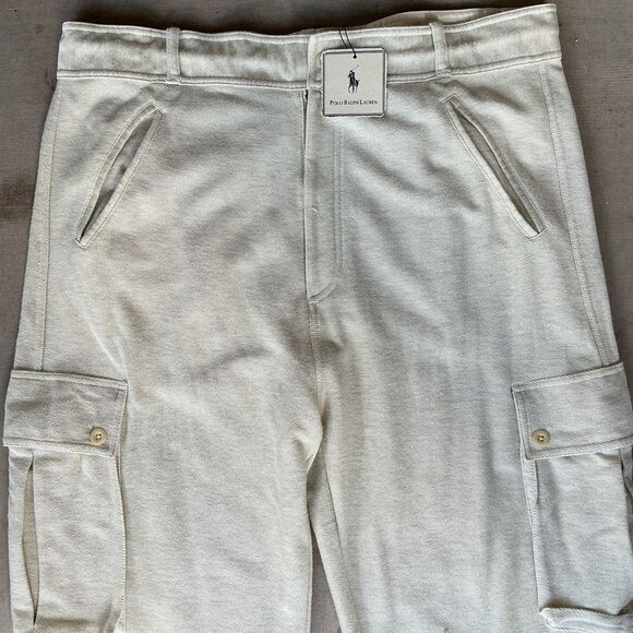 Vintage Polo Ralph Lauren Country Cargo Sweat Casual Pants Mens Size L Stone NEW - Picture 2 of 13